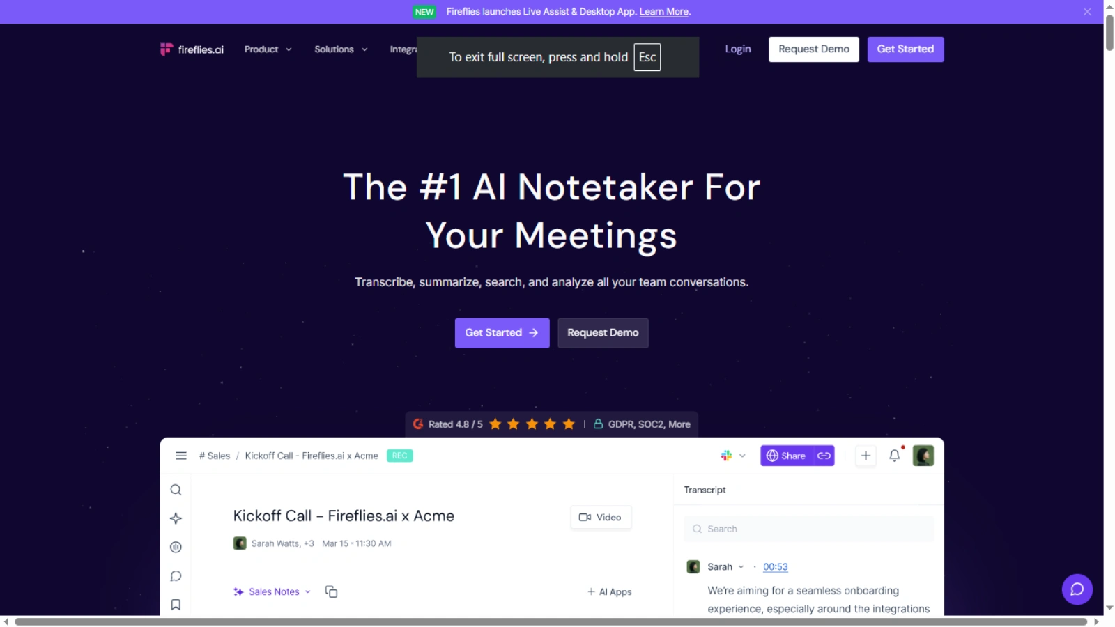 Fireflies.ai fireflies.ai-dashbaord